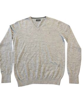 Bruun & Stengade Grey Wool Blend Uranus V-Neck Knitwear Sweater (M/L)